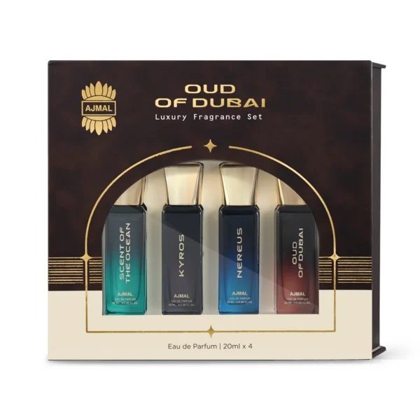 Ajmal OUD of Dubai Gift set Pack of 4 (20ml EACH) - Scent Of The Ocean 20ml /Nereus 20ml /Oud of Dubai 20ml / Kyros 20ml